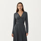 V-Neck Long Sleeve Maxi Dress with Lace Detail and Side Slit for Elegant Flowing Fit