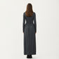 V-Neck Long Sleeve Maxi Dress with Lace Detail and Side Slit for Elegant Flowing Fit