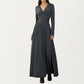 V-Neck Long Sleeve Maxi Dress with Lace Detail and Side Slit for Elegant Flowing Fit