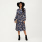 Paisley Print Pleated Shirt Dress with Tie Waist and Long Sleeves for a Flattering Fit