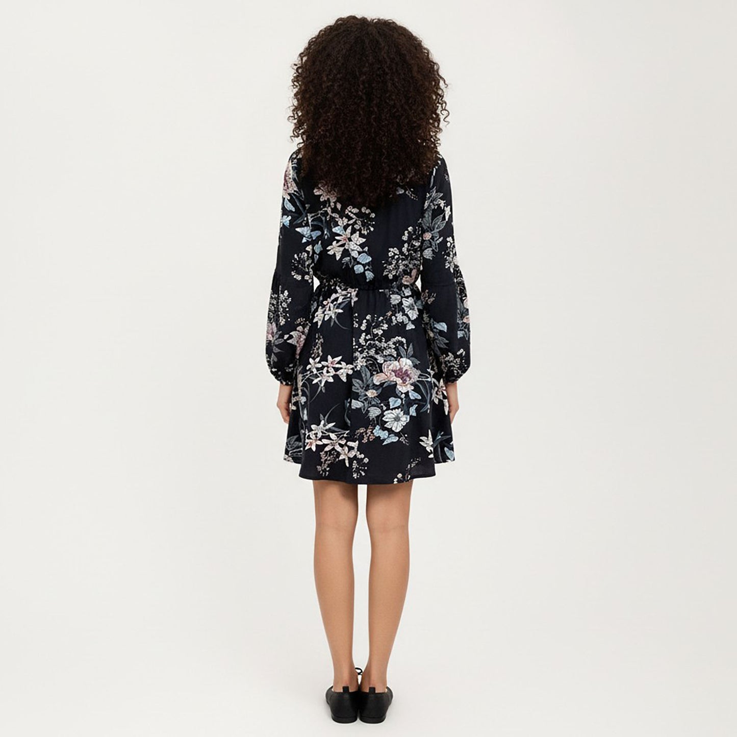 Floral Print Shirt Dress with Tie Waist and Long Sleeves