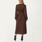 Long Sleeve Brown Dress with V-Neck and Elastic Waist