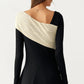 Black Midi Dress with Off-Shoulder Knit Detail and Long Sleeves