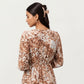 Brown Animal Print Tiered Dress with Long Sleeves and V-Neckline