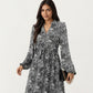 Black Paisley Print Dress with Long Sleeves and V-Neckline