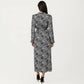 Black Paisley Print Dress with Long Sleeves and V-Neckline