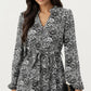 Black Paisley Print Dress with Long Sleeves and V-Neckline