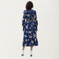 Floral Print Dress with V-Neckline, Long Sleeves, and Waist Tie
