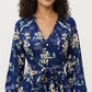 Floral Print Dress with V-Neckline, Long Sleeves, and Waist Tie