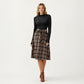 Long Sleeve Turtleneck Plaid Dress with Waist Tie
