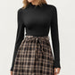 Long Sleeve Turtleneck Plaid Dress with Waist Tie