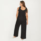 Sleeveless Wide Leg Jumpsuit with Tie Shoulder Straps Relaxed Fit Silhouette and Flowing Pants