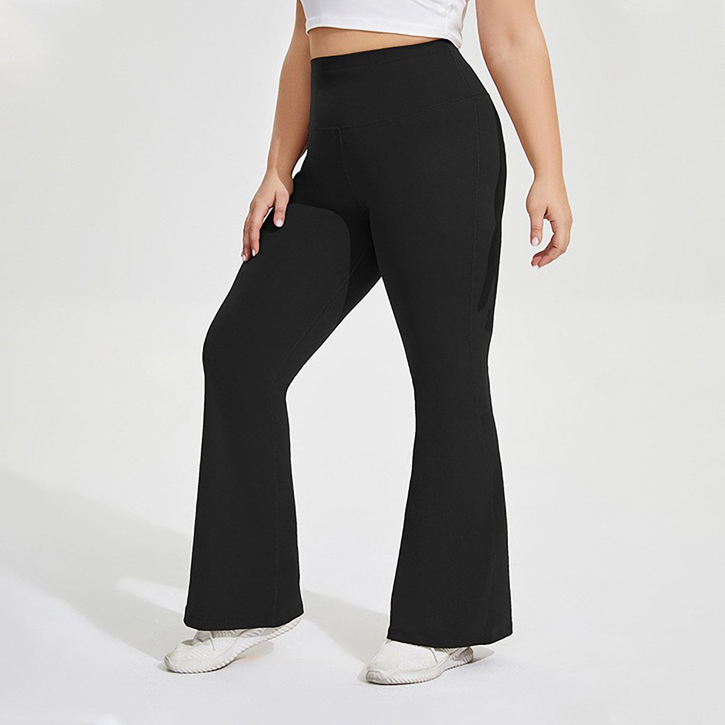 High Waist Flare Leggings with Wide Waistband Stretch Fit and Subtle Bootcut Silhouette