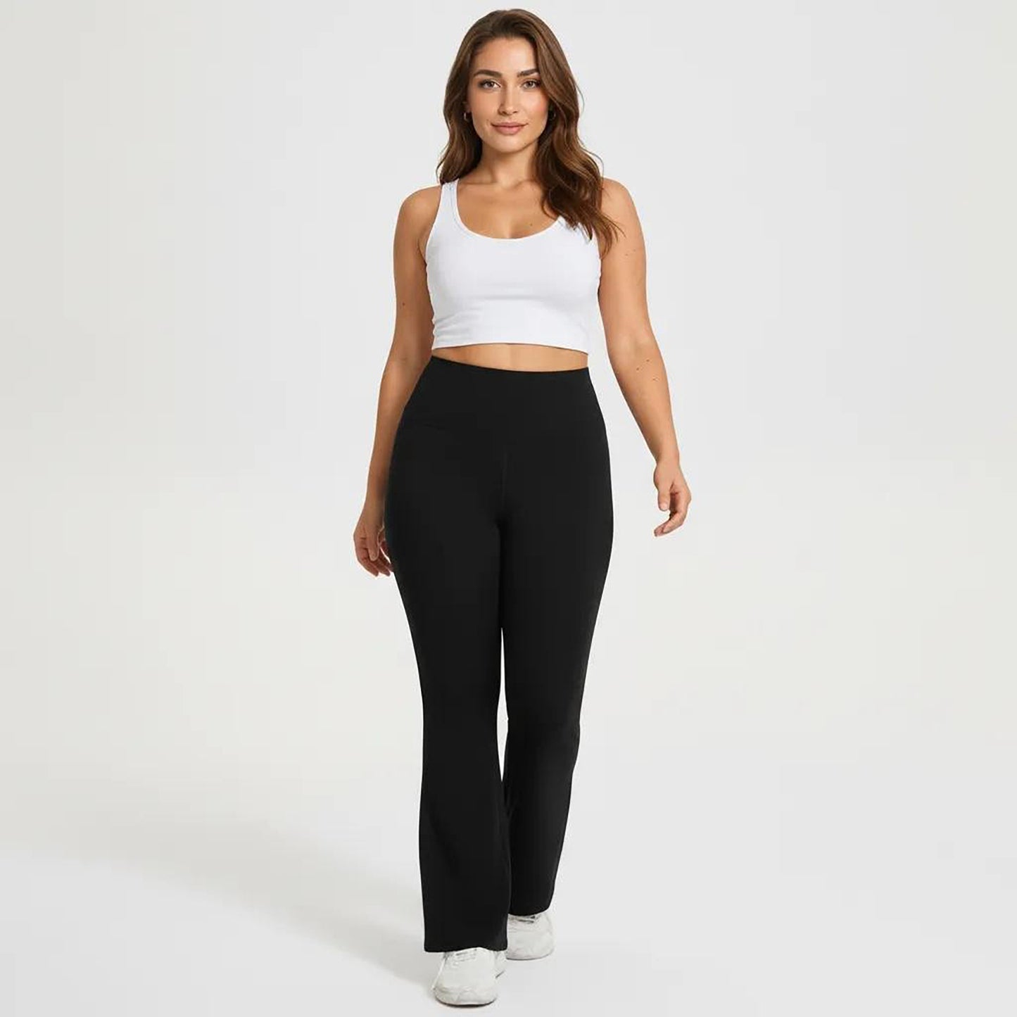 High Waist Flare Leggings with Wide Waistband Stretch Fit and Subtle Bootcut Silhouette