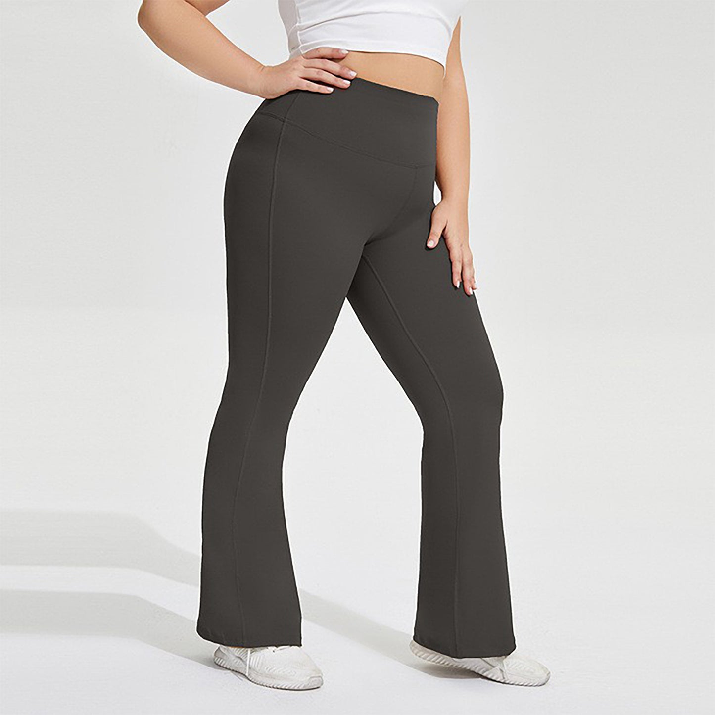 High Waist Flare Leggings with Wide Waistband Stretch Fit and Subtle Bootcut Silhouette