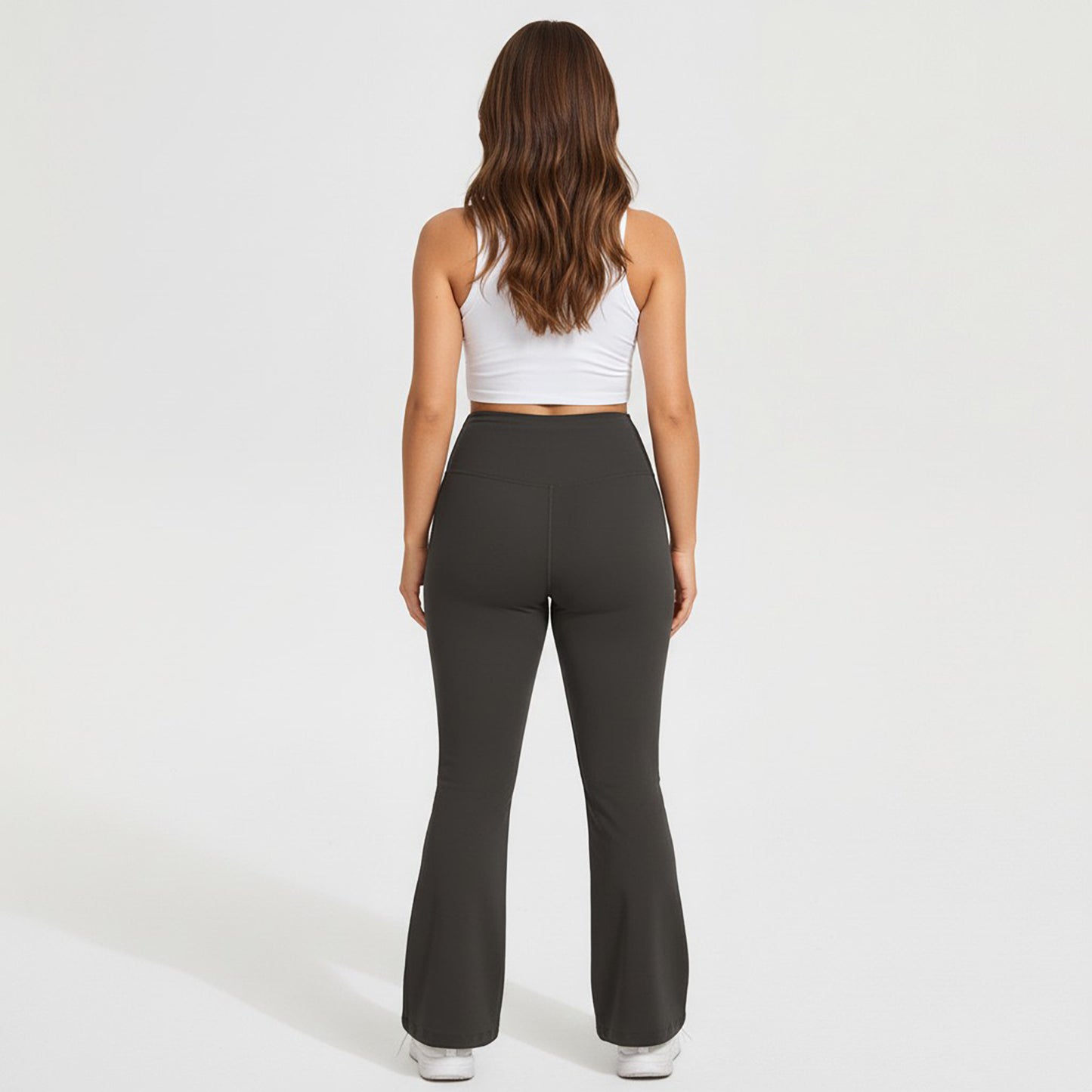 High Waist Flare Leggings with Wide Waistband Stretch Fit and Subtle Bootcut Silhouette