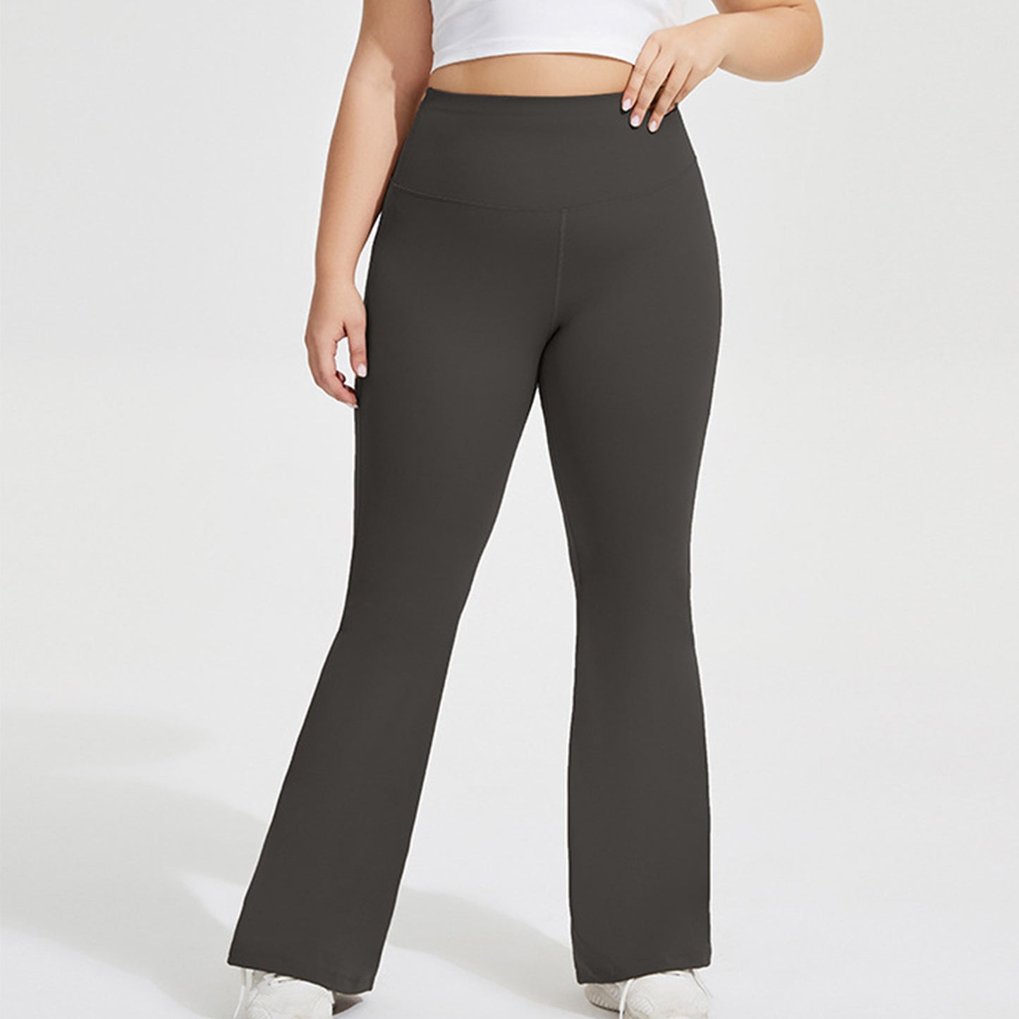 High Waist Flare Leggings with Wide Waistband Stretch Fit and Subtle Bootcut Silhouette
