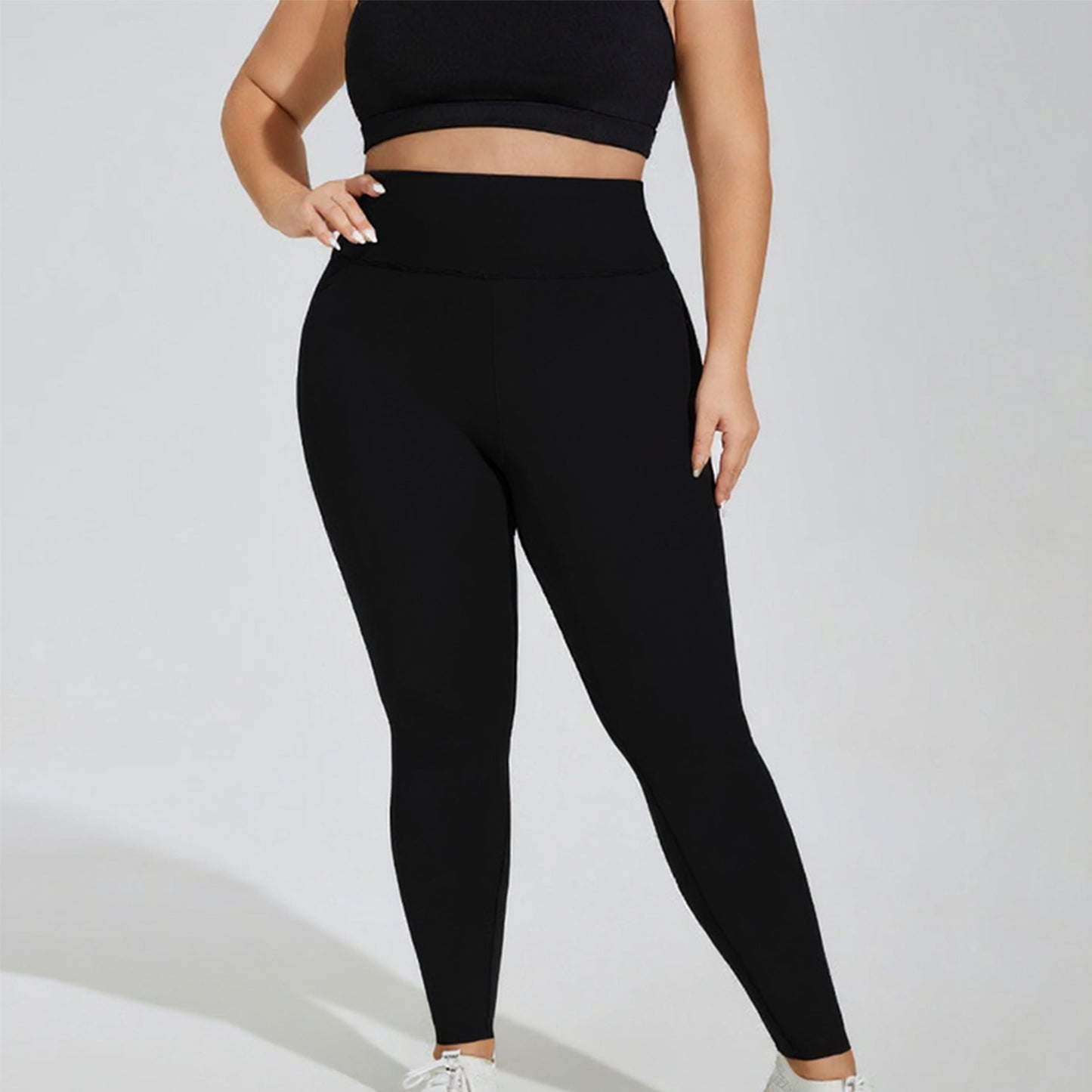 High Waist Stretch Leggings with Wide Waistband Smooth Compression Fit and Full Length Silhouette