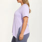 Short Sleeve Asymmetrical Hem Top with Side Ruched Detail Soft Stretch Fabric and Flattering Relaxed Fit