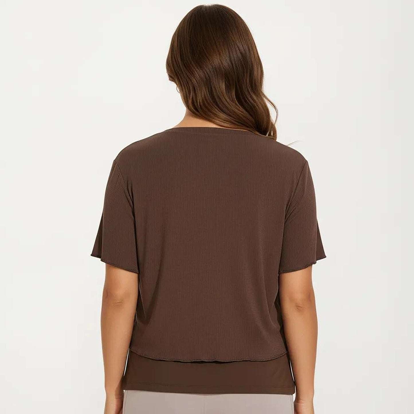 Short Sleeve Ruched Front Top with Adjustable Drawstring Soft Layered Fabric and Relaxed Fit