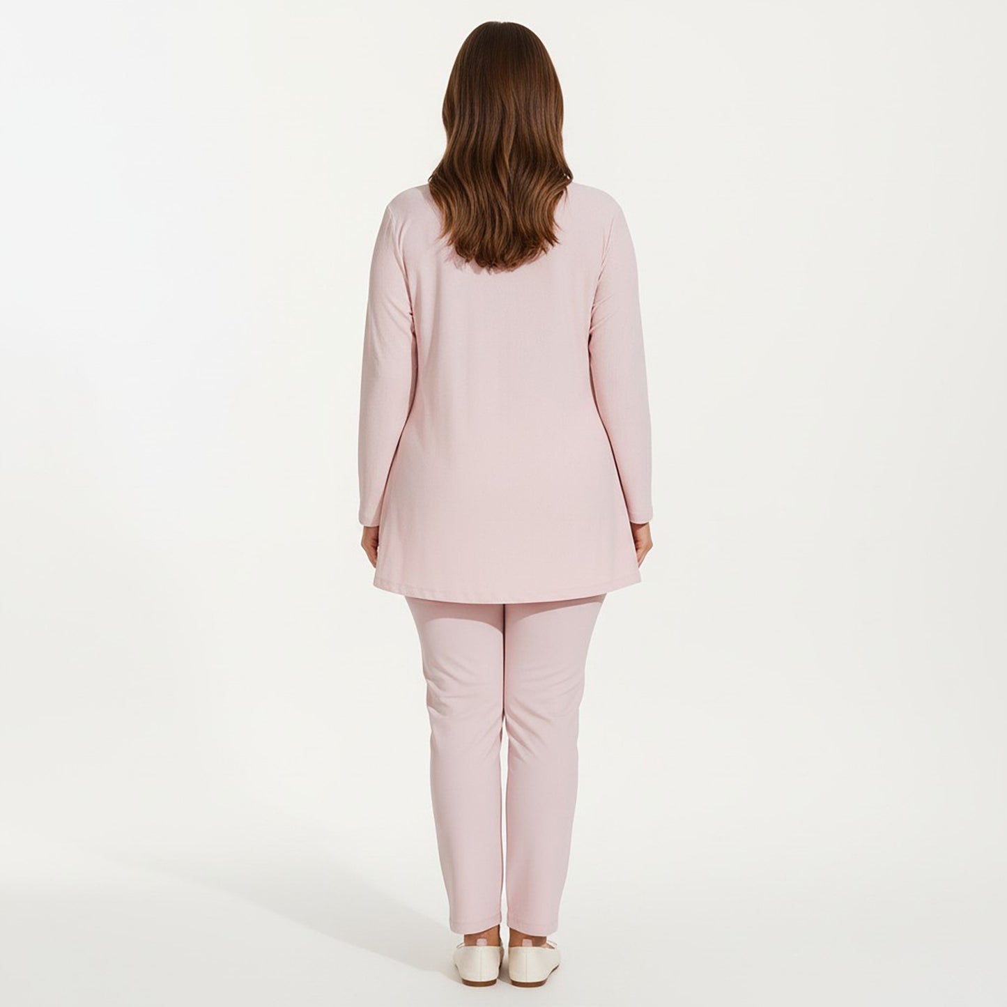 Long Sleeve Textured Tunic Top with Crew Neck Relaxed Fit and Flattering Seam Detail