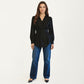 Long Sleeve Wrap Blouse with V Neck Waist Belt Detail and Flowy Draped Silhouette