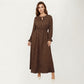 Long Sleeve Midi Dress with Keyhole Neckline Elastic Waist and Flowy A Line Skirt