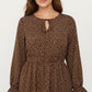 Long Sleeve Midi Dress with Keyhole Neckline Elastic Waist and Flowy A Line Skirt