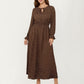 Long Sleeve Midi Dress with Keyhole Neckline Elastic Waist and Flowy A Line Skirt