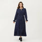Long Sleeve Midi Dress with Keyhole Neckline Elastic Waist and Flowy A Line Skirt