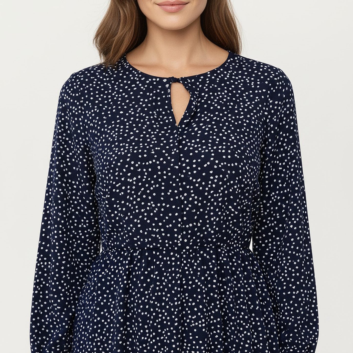 Long Sleeve Midi Dress with Keyhole Neckline Elastic Waist and Flowy A Line Skirt