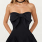 Strapless Mini Dress with Statement Bow Front and Flared Skirt Silhouette