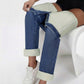 Straight Leg Fleece Lined Denim Jeans with Mid Rise Fit and Soft Interior