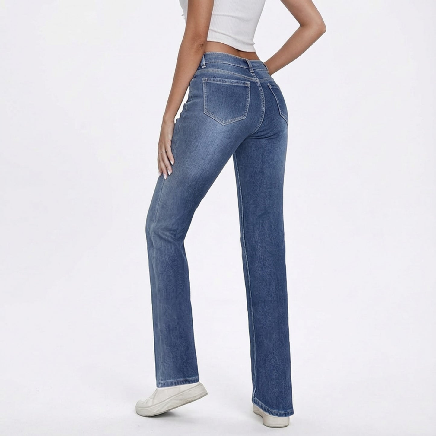 Straight Leg Fleece Lined Denim Jeans with Mid Rise Fit and Soft Interior