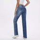 Straight Leg Fleece Lined Denim Jeans with Mid Rise Fit and Soft Interior