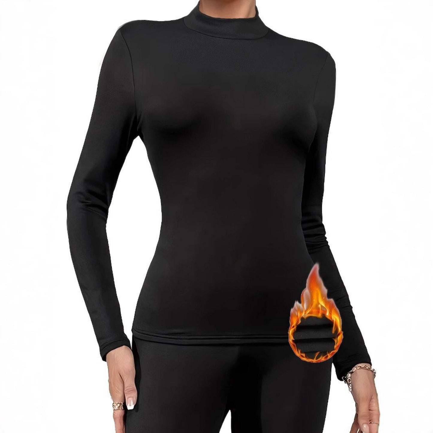 Long Sleeve Fleece Lined Mock Neck Top with Soft Stretch Fabric and Slim Fit