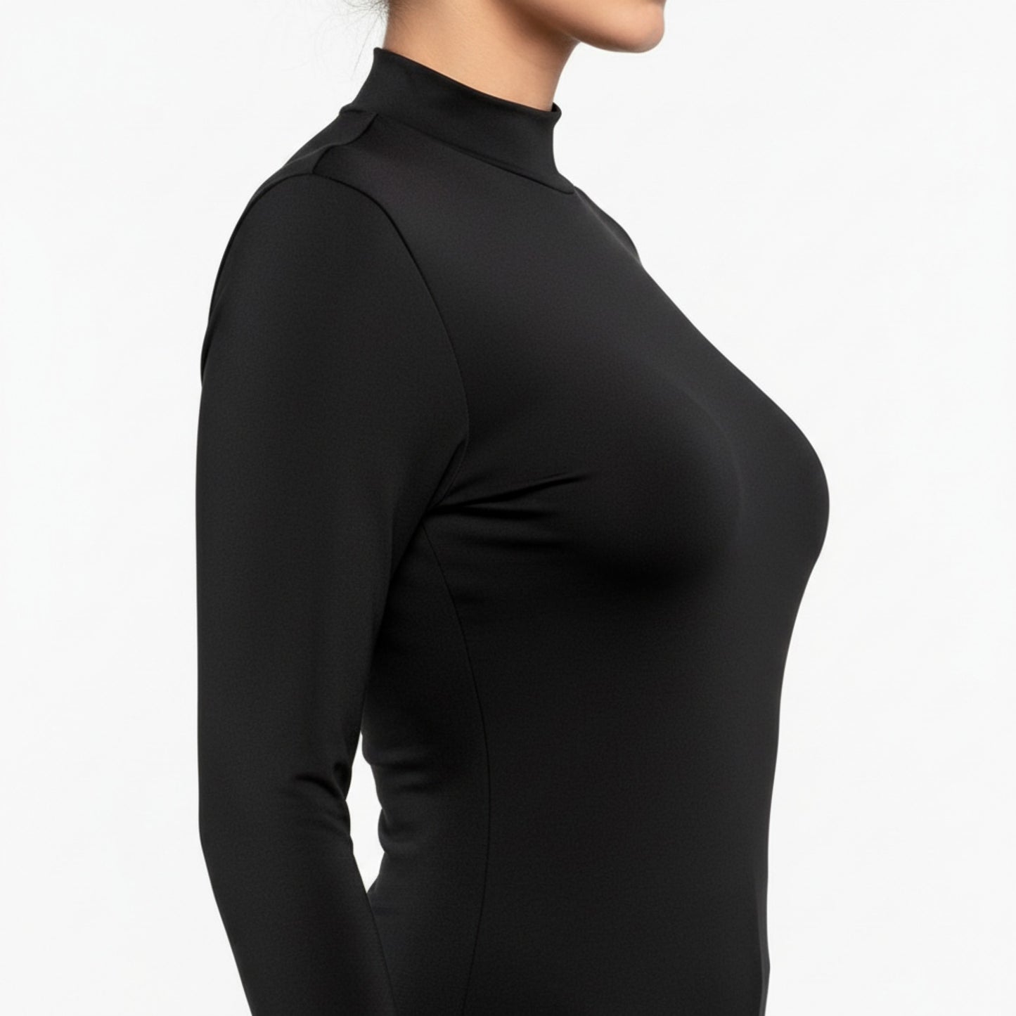 Long Sleeve Fleece Lined Mock Neck Top with Soft Stretch Fabric and Slim Fit