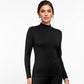 Long Sleeve Fleece Lined Mock Neck Top with Soft Stretch Fabric and Slim Fit