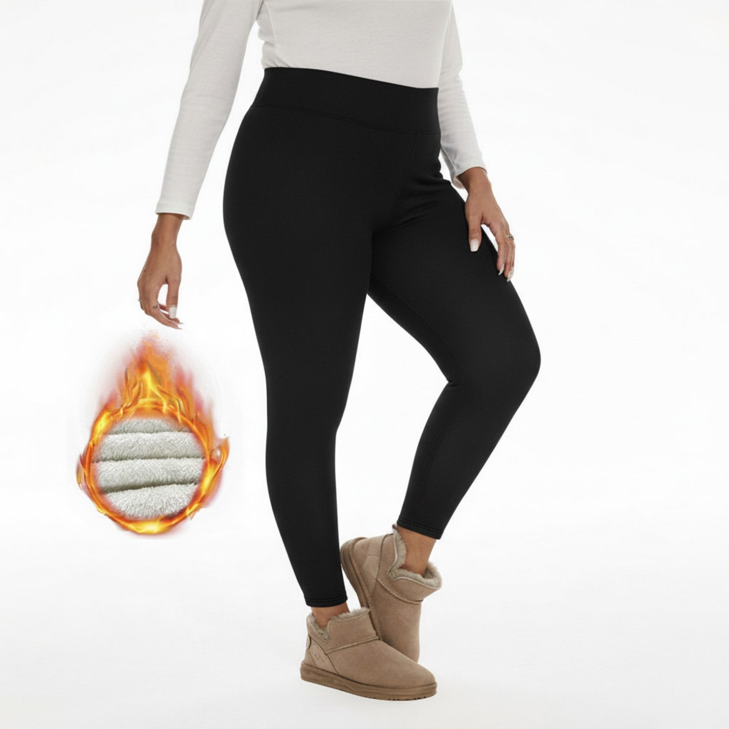 Plus Size High Waist Fleece Lined Leggings with Smooth Stretch Fabric and Full Length Fit