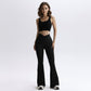 High Waist Flare Leggings with V-Shaped Waistband and Stretch Rib Knit Fabric