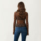 Leopard Print Sheer Tie Front Top with Long Sleeves and Soft Lightweight Mesh Fabric