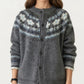 Button Front Knit Cardigan with Crew Neckline and Nordic Inspired Pattern Detail