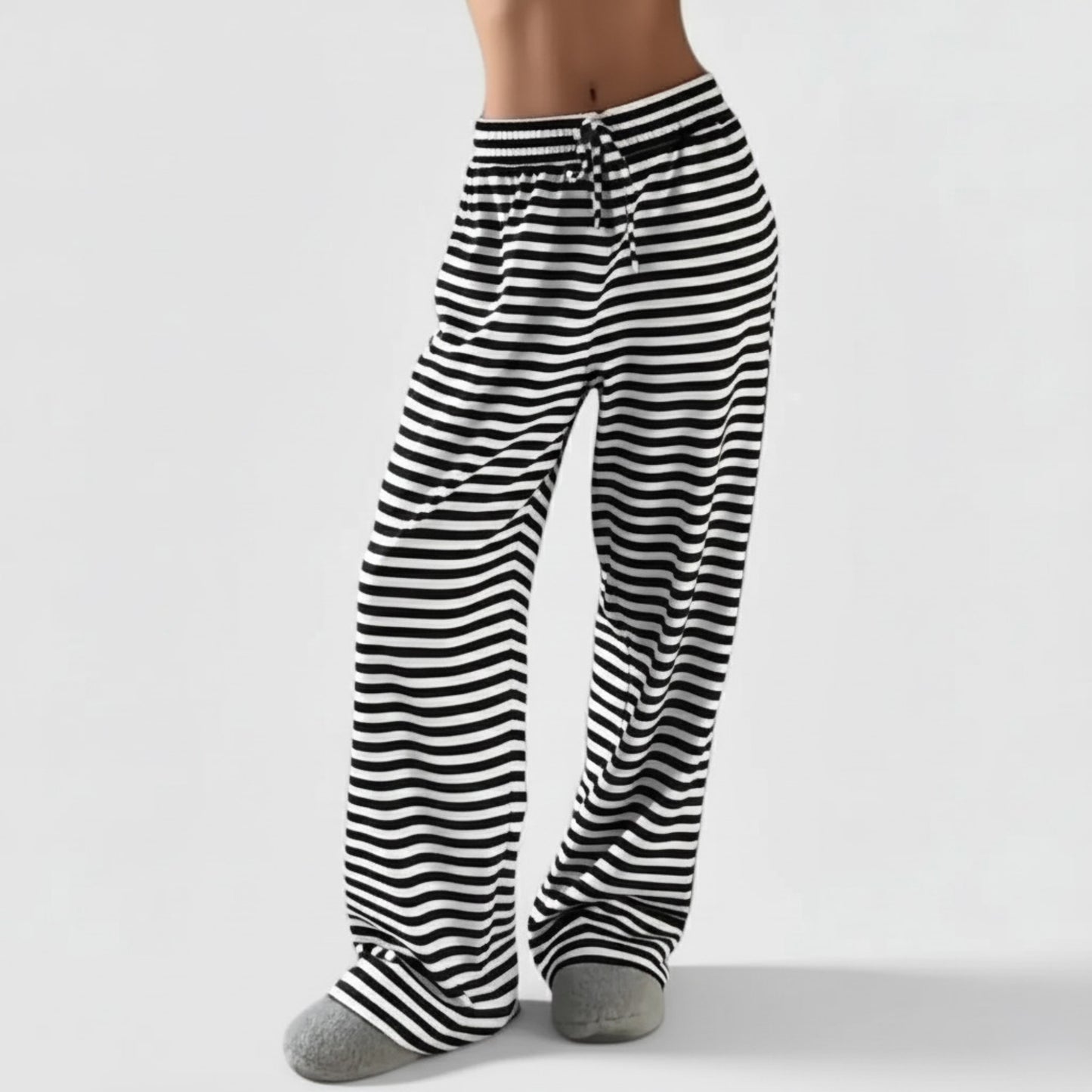 2-Piece Set Long Sleeve Striped Pajama Top and Relaxed Fit Lounge Pants with Soft Stretch Fabric