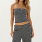 2-Piece Set Strapless Tube Top and Wide Leg Pants with Stretch Fit and Horizontal Stripe Pattern