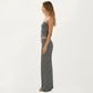 2-Piece Set Strapless Tube Top and Wide Leg Pants with Stretch Fit and Horizontal Stripe Pattern