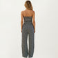 2-Piece Set Strapless Tube Top and Wide Leg Pants with Stretch Fit and Horizontal Stripe Pattern