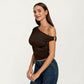 One Shoulder Ruched Top with Asymmetrical Neckline and Soft Stretch Fabric