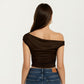 One Shoulder Ruched Top with Asymmetrical Neckline and Soft Stretch Fabric