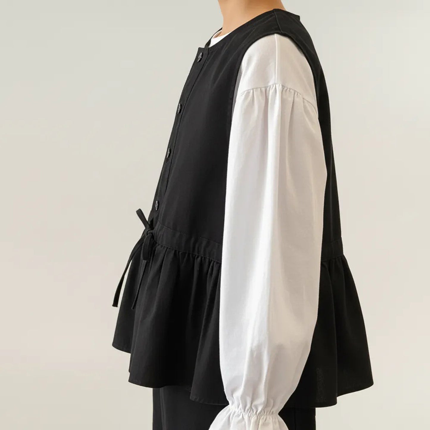 Sleeveless Button Front Vest with Adjustable Waist Tie