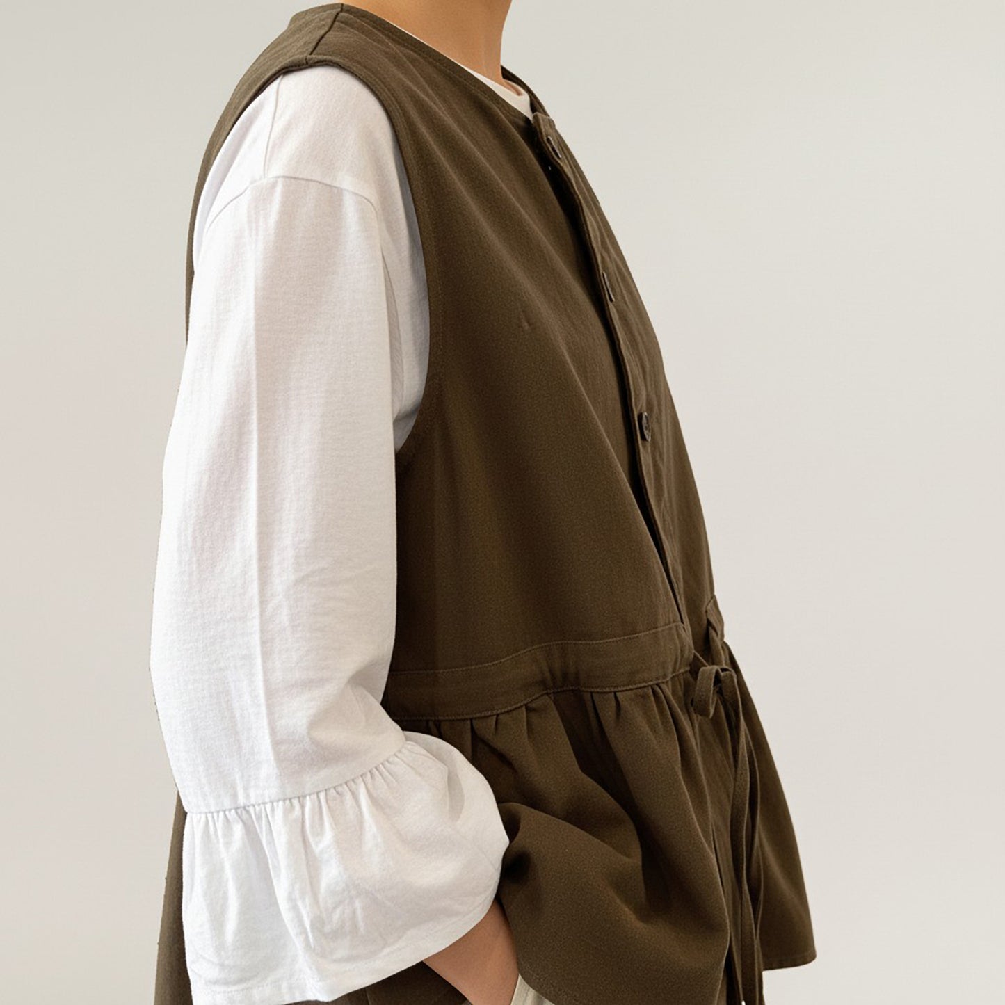 Sleeveless Button Front Vest with Adjustable Waist Tie